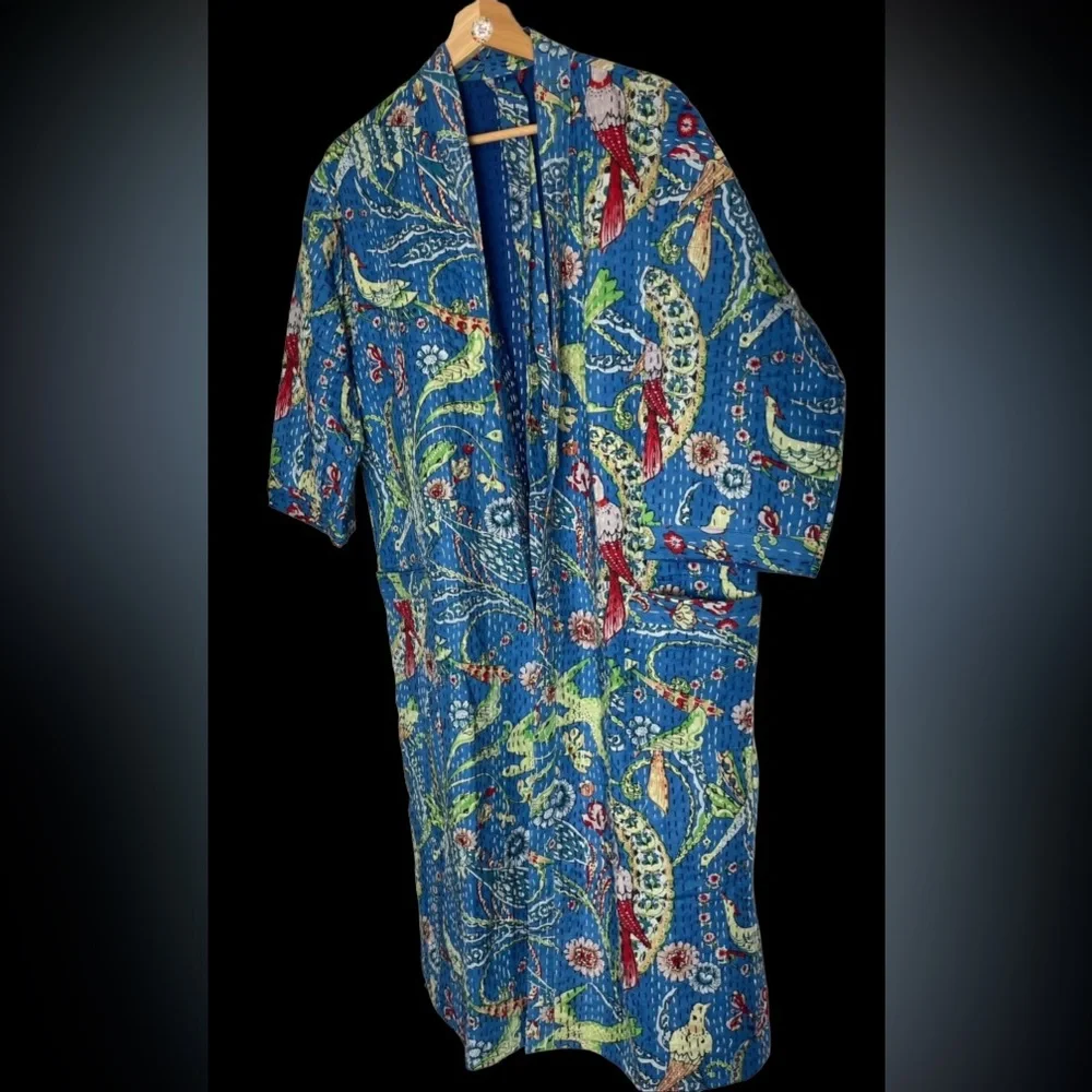 Kantha Robe Jacket Floral Kantha Robe Exotic Bird Lover Warm Gift